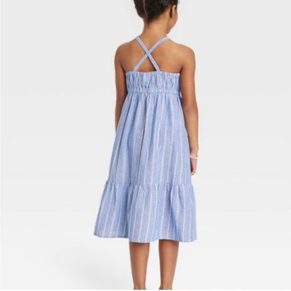 Cat & Jack Girls Chambaray Striped Maxi Dress, Blue/Multi Girls 6/7 - Picture 6 of 6